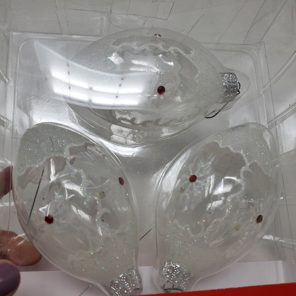 Vintage Clear Glass & snowflake & glitter decorated Lot of 3 Christmas ornament - Picture 3 of 8